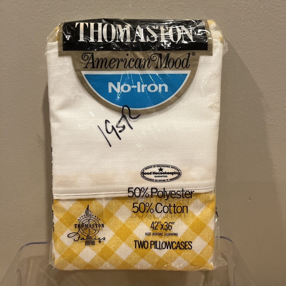 Vtg Pillowcases 2 Thomaston American Mood MCM‎ Yellow Buffalo Checked